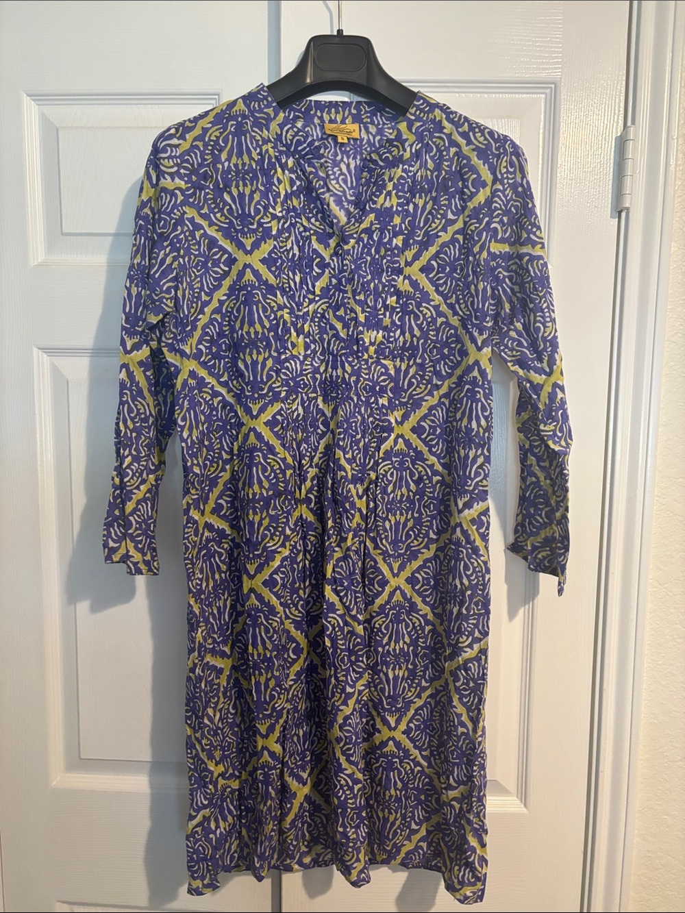 Roberta Roller Rabbit Purple and Yellow Printed Long Sleeve Dress
